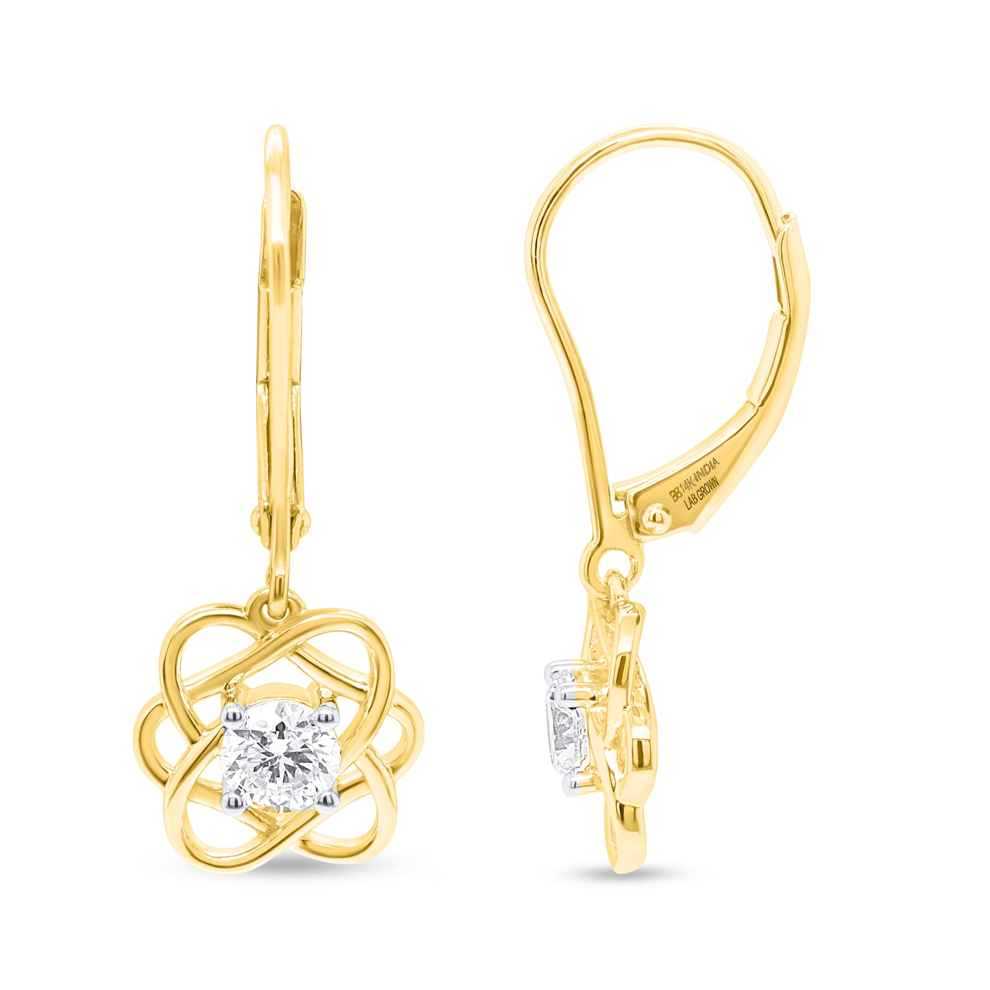 NEW: Diamond Rose Dangle Earrings 14K Gold