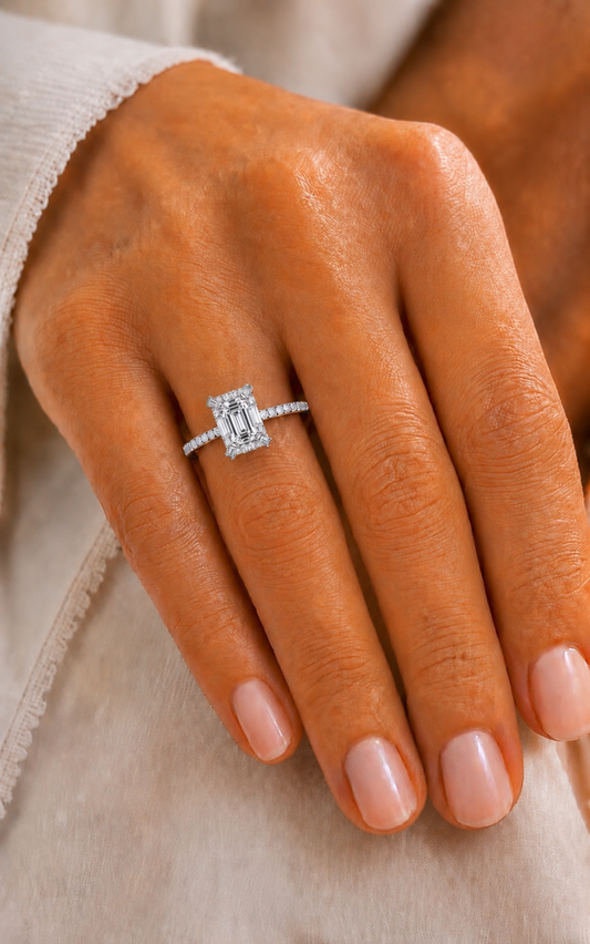 2.76 ctw Hiddden Halo Emerald Cut diamond ring 14K