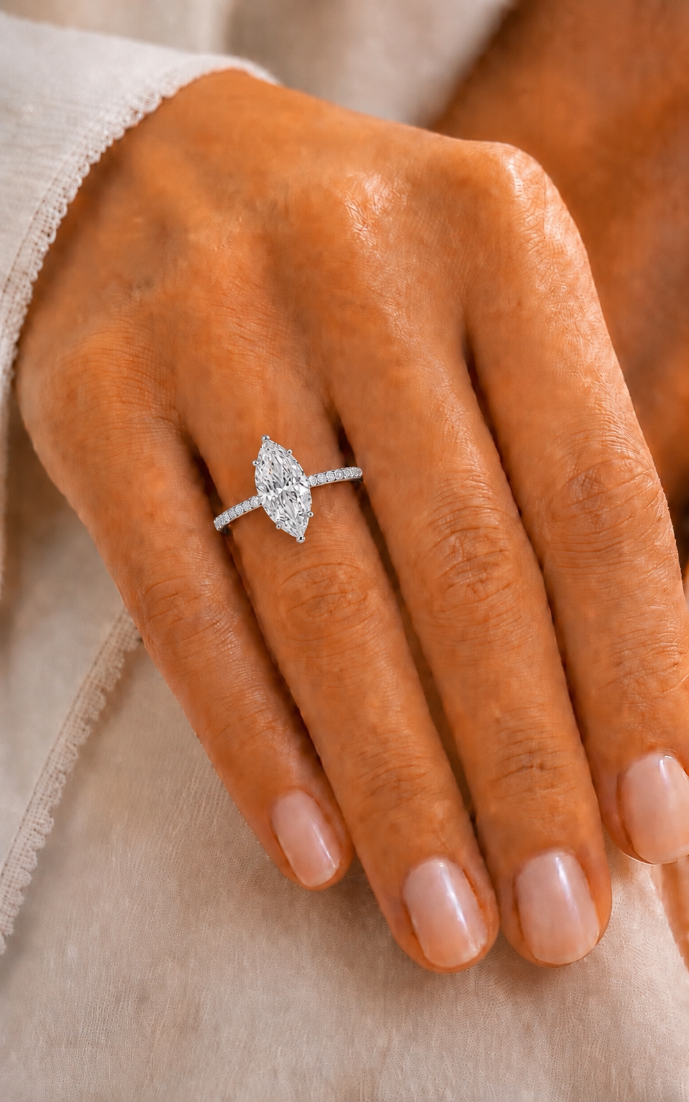 3.76 ctw Hidden Halo Marquise cut diamond ring 14K