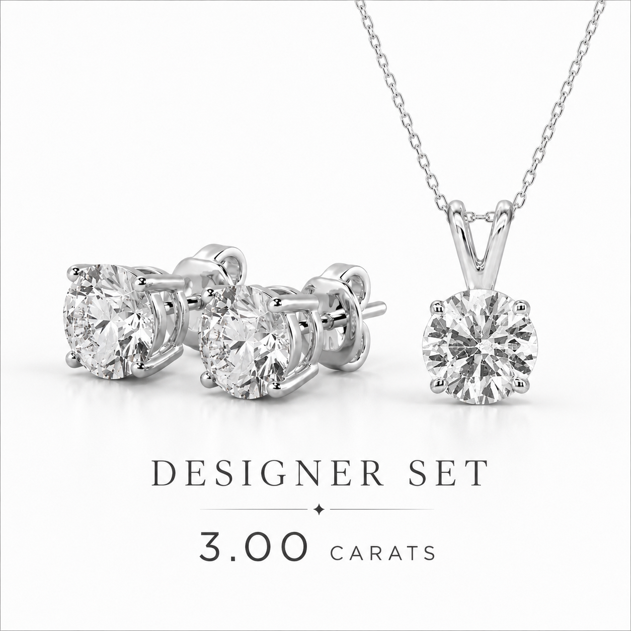Designer Set: 3.00 Carats Bundle Studs + Pendant