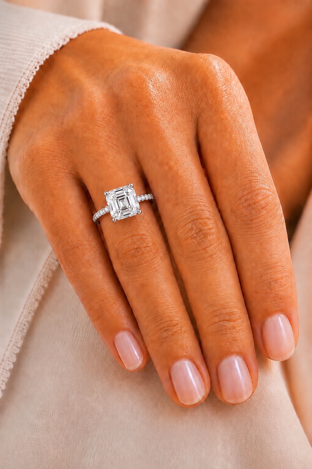 3.76 ctw Hidden Halo Asscher Cut Diamond ring 14k