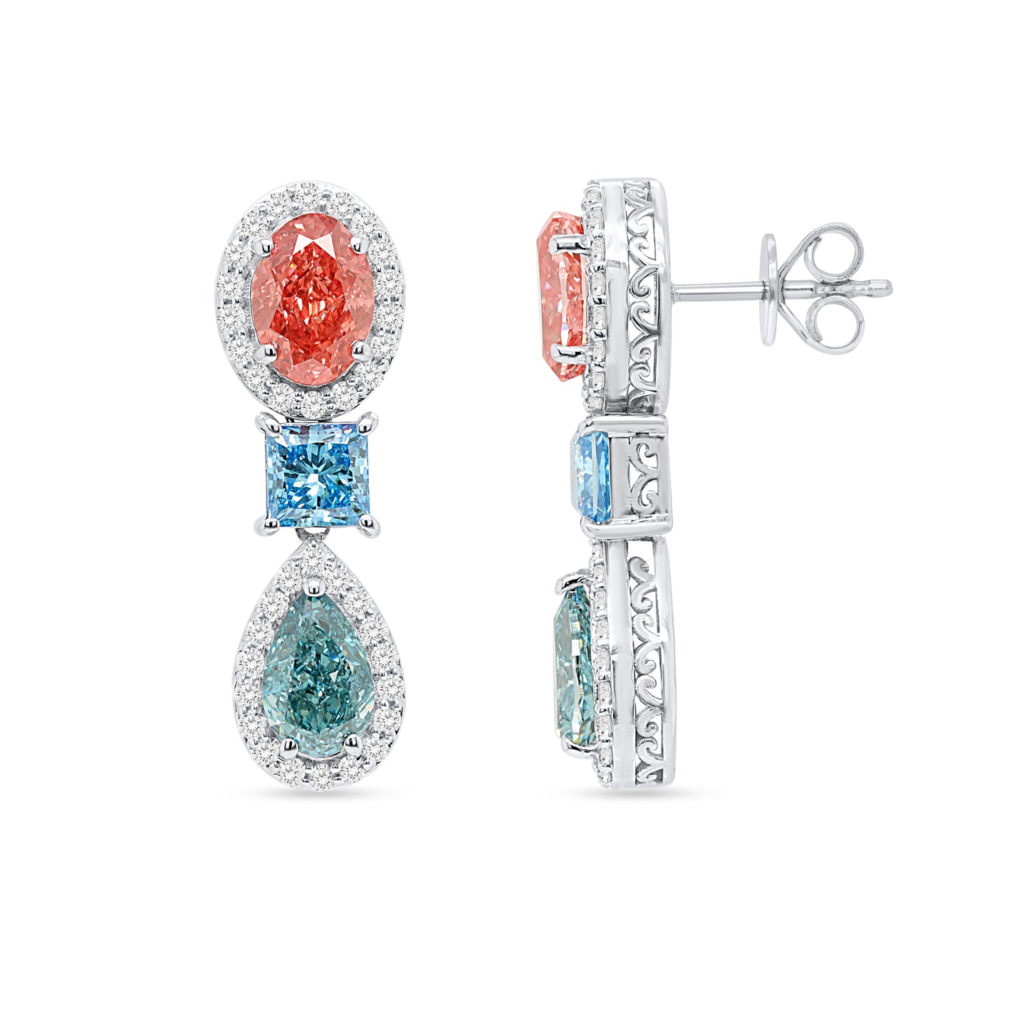 ATHENA: Pink, Blue & Green 7.95 ctw 14Kt earrings