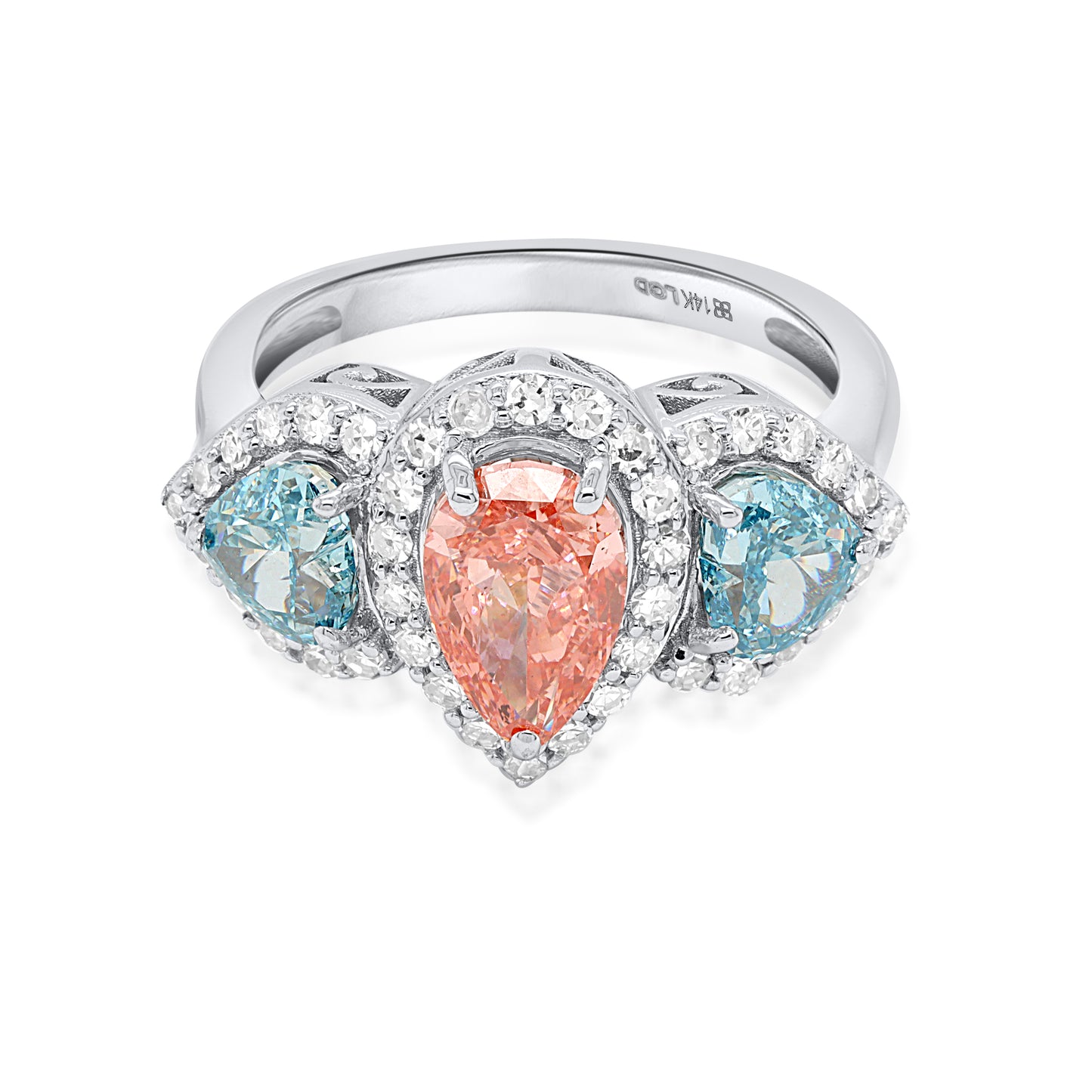 APHRODITE: Pink & Blue Diamond 3.33 ctw 14Kt gold ring