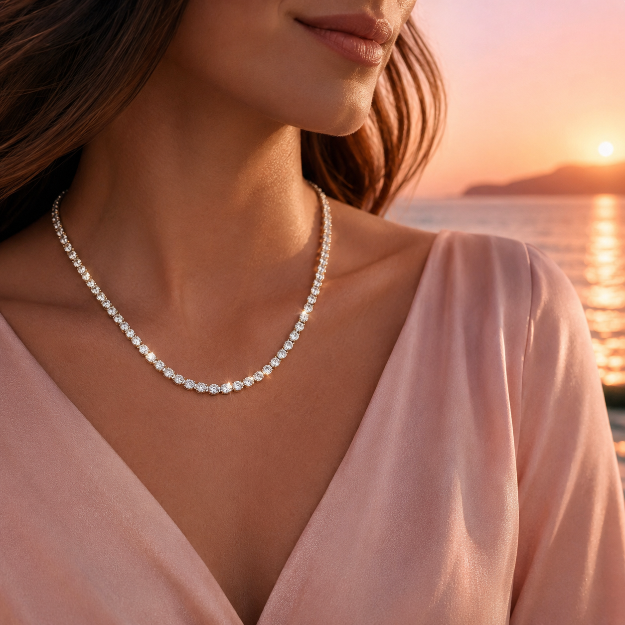 Deluxe Edition: 15.00 carats Diamond Tennis Necklace 14K gold
