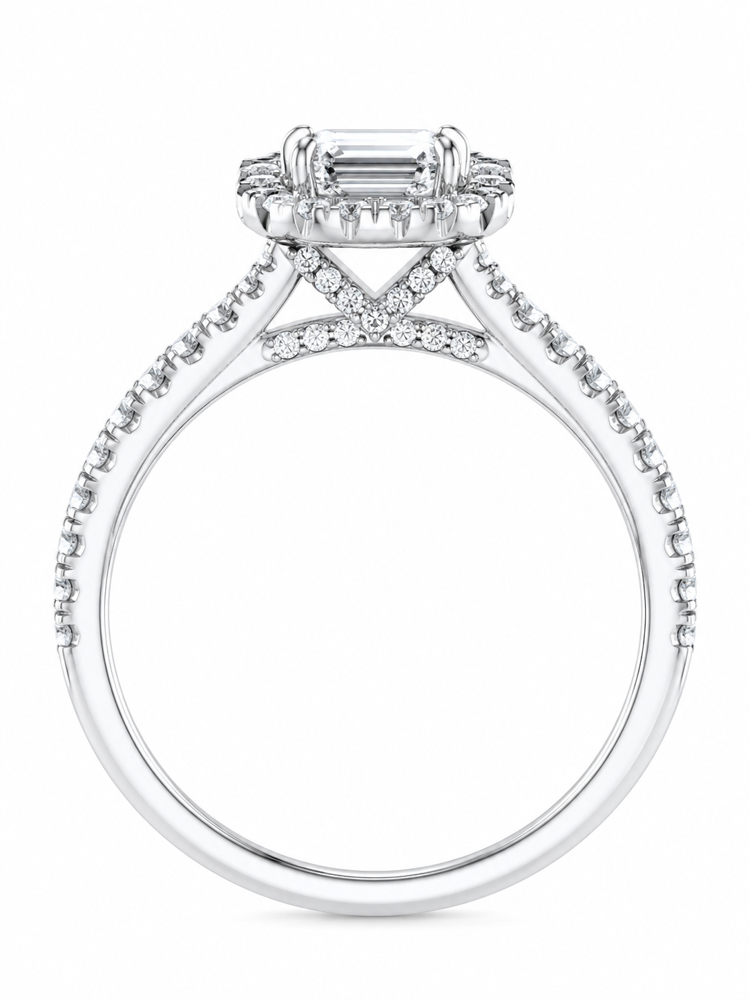 NEW: 3.76 ctw Hiddden Halo Emerald Cut diamond ring 14K