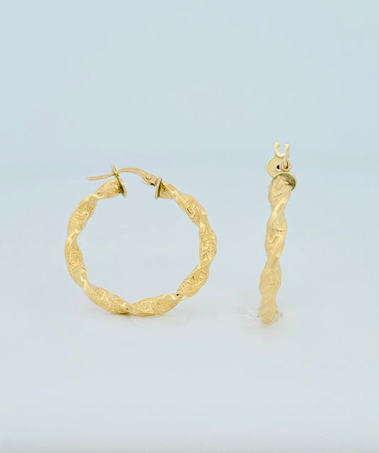 Golden Goddess - 18K Yellow Texture Rope Hoops