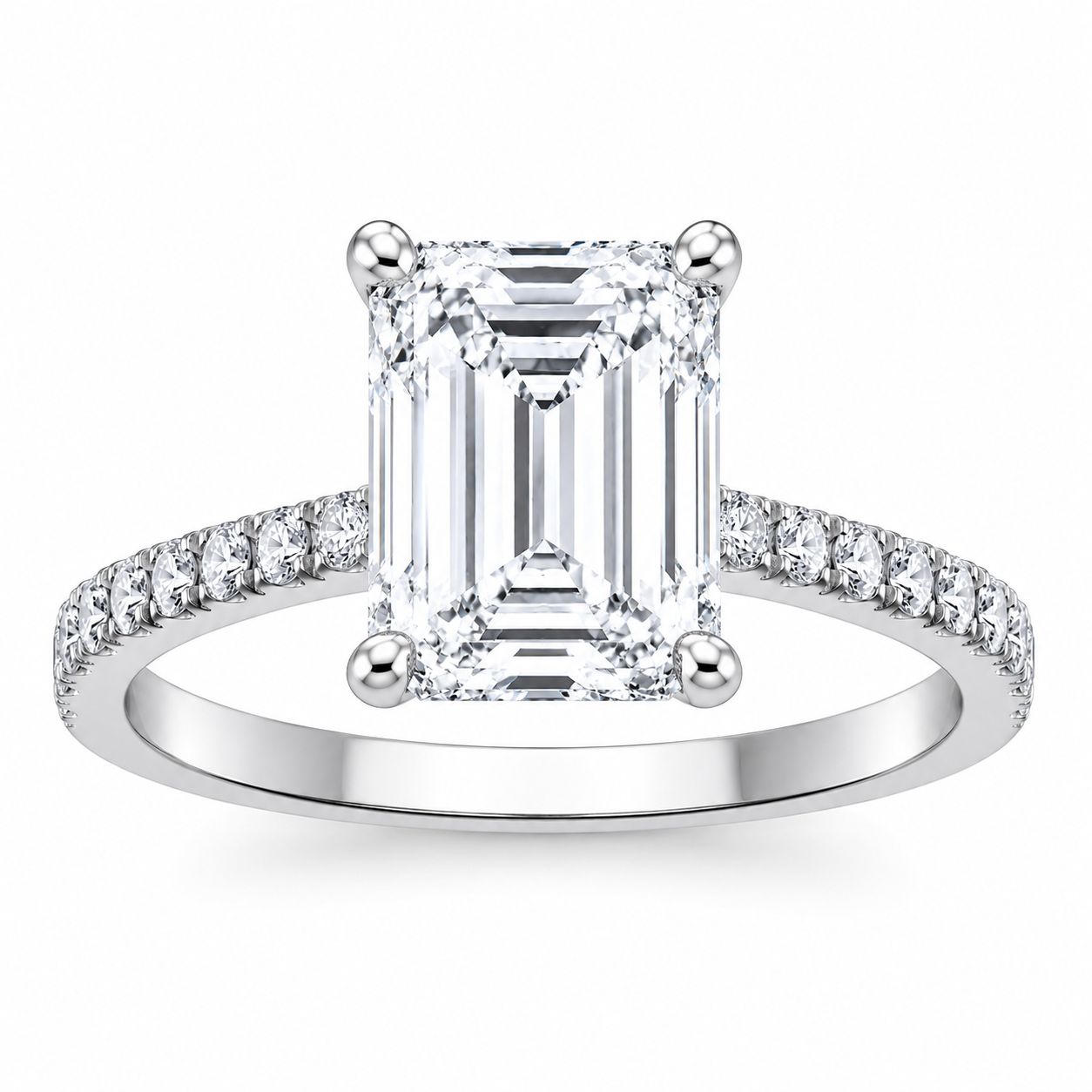 NEW: 3.76 ctw Hiddden Halo Emerald Cut diamond ring 14K
