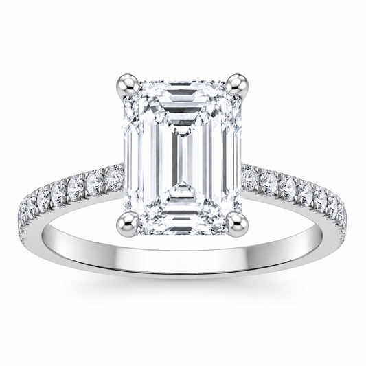 NEW: 3.76 ctw Hiddden Halo Emerald Cut diamond ring 14K
