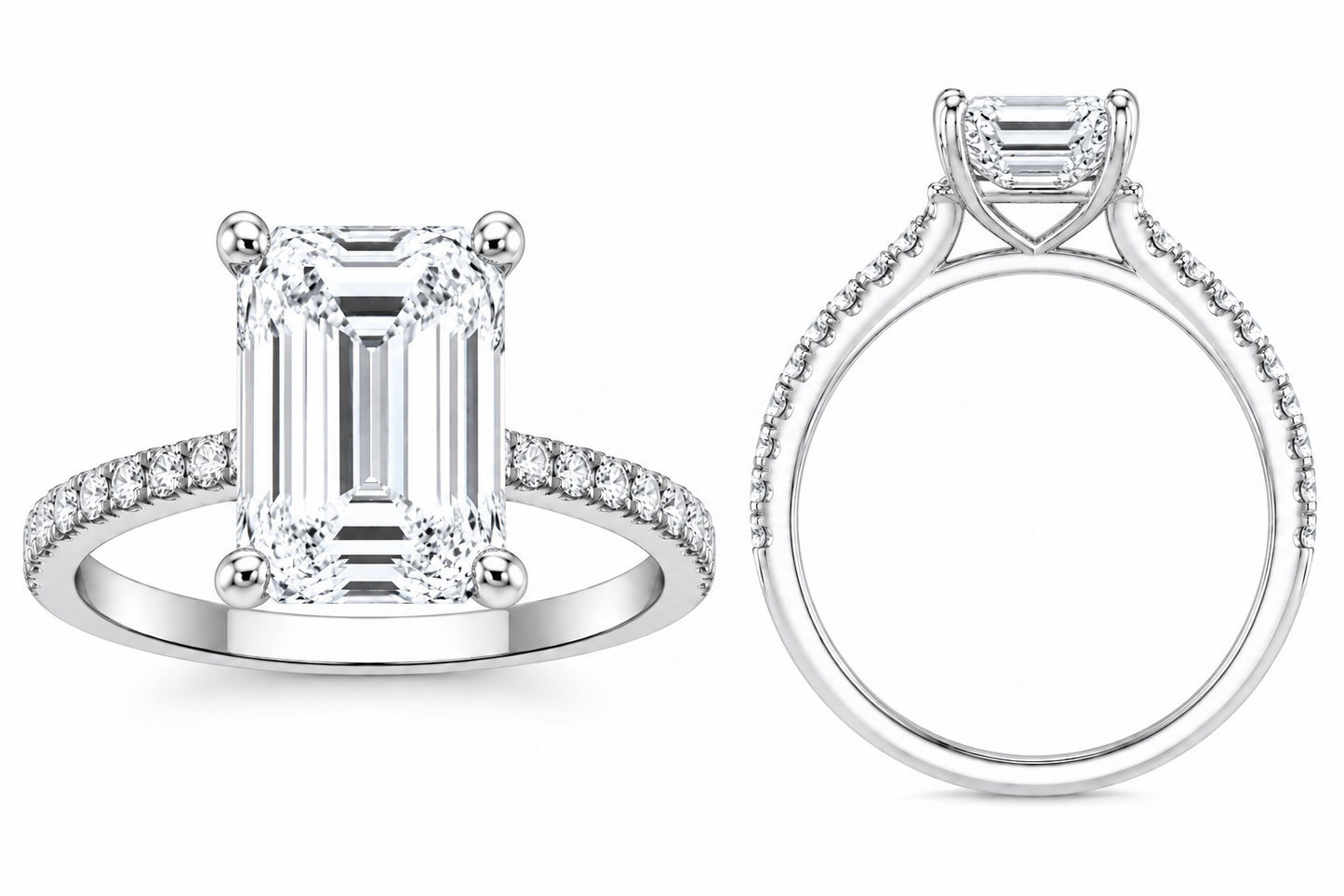 NEW: 3.76 ctw Hiddden Halo Emerald Cut diamond ring 14K
